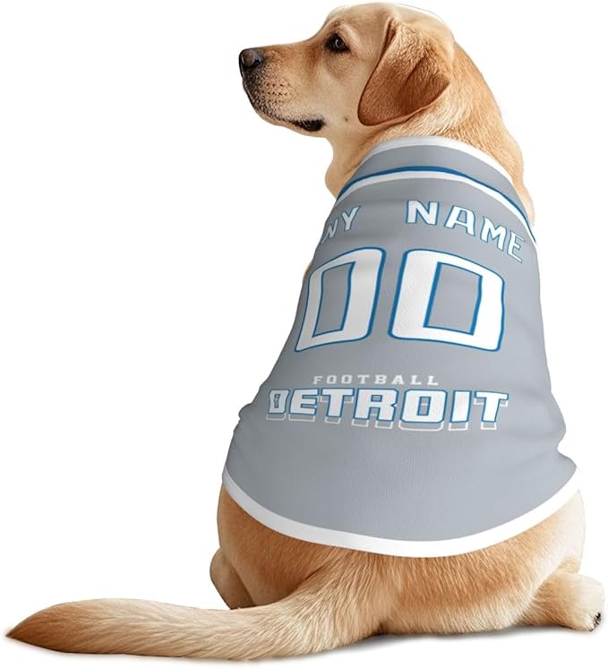 Detroit Custom Pet Jersey Dog Clothes Jersey Various Sizes Customized Any Name & Number for Small & Middle and Big Dogs