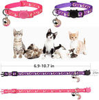 Baeuppit 2PCS Breakaway Cat Collars with Bell Moons Stars Cute Kitty Adjustable Safe Kitten Collars with Pendant Glow in The Dark(Purple&Pink)