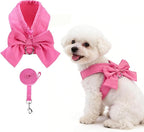 KOOLTAIL Small Dog Harness and Leash Set, Cute Puppy Vest Harnesses with Bowtie for Girl Outfit, Step in No Pull Soft Mesh Padded Adjustable Pet Harness for Extra-Samll Medium Dogs Cats, XS S, Pink M