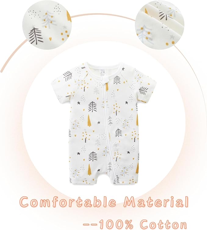 Unisex Summer Trendy 2-Pack Rompers Short Sleeve Zipped Bodysuit Infant Cotton Outfits