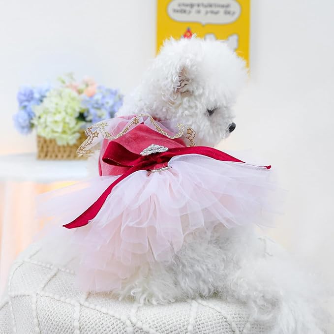 Fashion Sweet Puppy Dog Blingbling Princess Skirt Pet Dog Lace Cake Camisole Tutu Dress D-red M