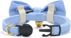 2 Pack Soft Corduroy Cat Collars with Bow Tie & Bell Adjustable Breakaway Bowtie Kitten Collar for Girl Boy Kittens(Blue & Pink)