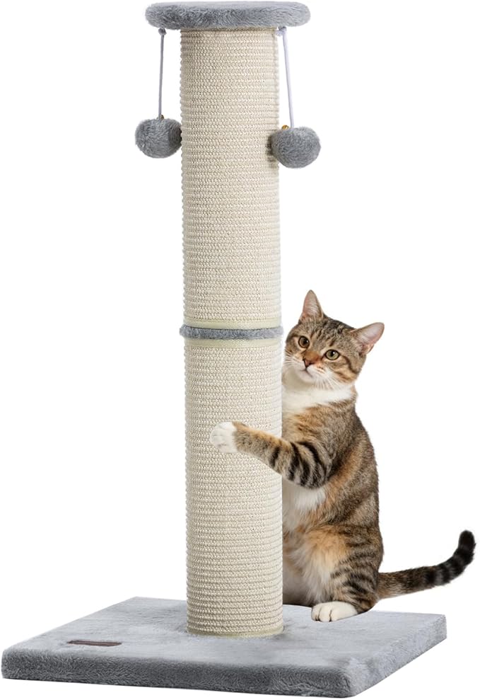 Kilodor Cat Scratching Post 34 Inches Large Sturdy Cat Post with Replaceable Sisal Scratcher and Hanging Ball Scratching Post for Indoor Cats Adult Grey