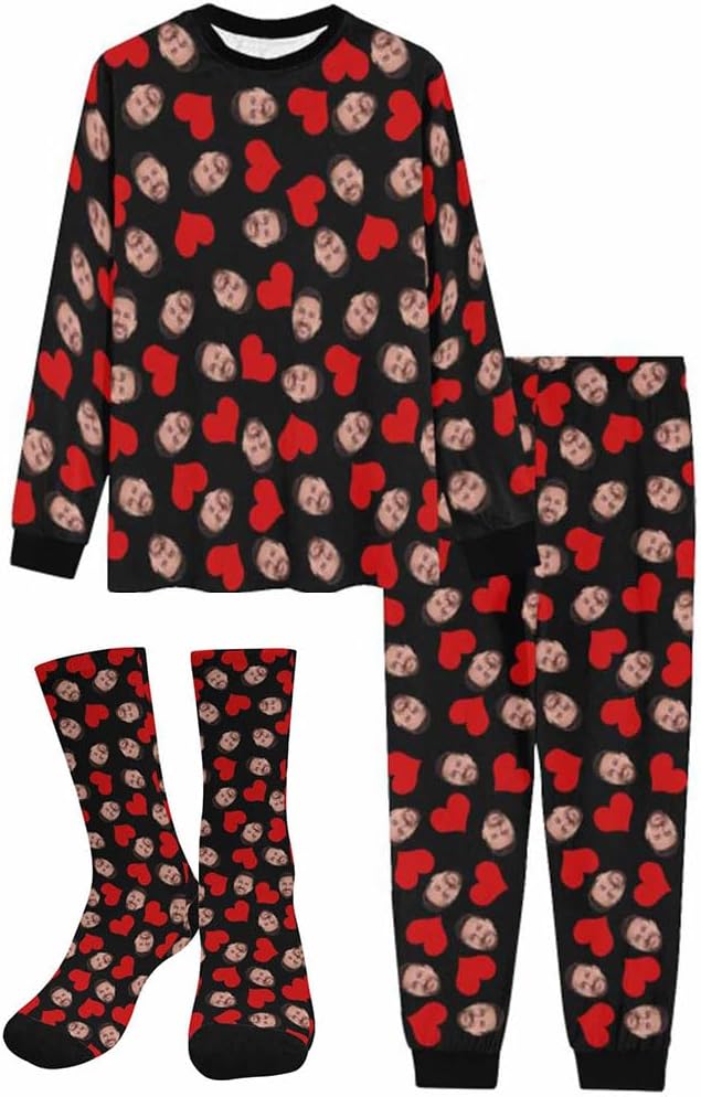 Artsadd Personalized Pajamas with Faces for Women Men Custom Christmas Pajamas Gifts for Family Couple, Funny Photo Pjs