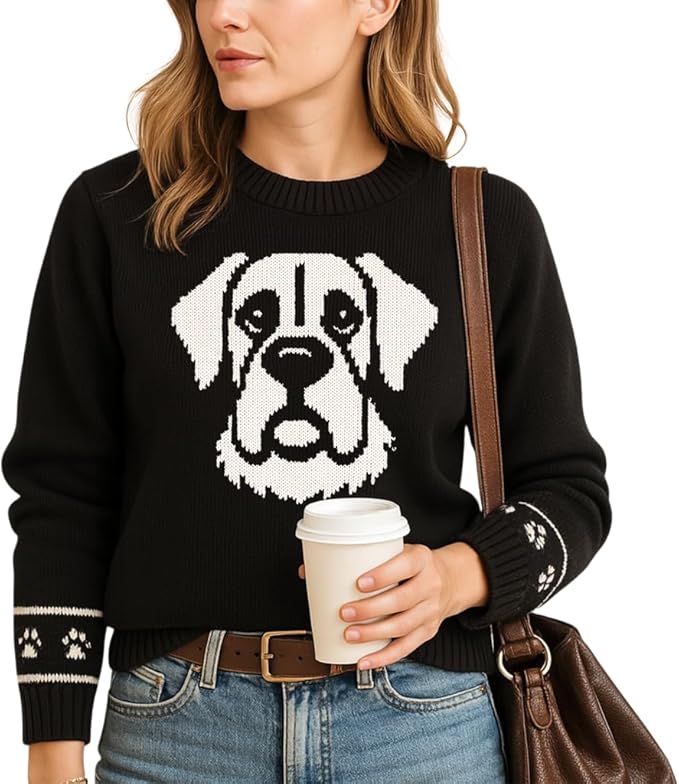 Custom Dog Knit Sweater for Women Personalized Pet Paw Print Pullover Dog Mom Gift Christmas for Pet Lovers