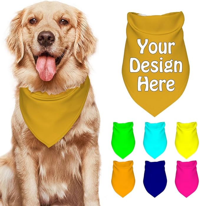 Custom Pet Bandana Add Your Own Picture Image Text Logo Personalized Name Dog Scarf Customized Triangular Head Scarf for Small Medium Large Dogs Cats Pets, Goldenrod