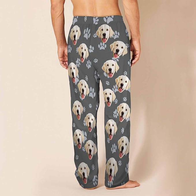 MyPupSocks Custom Pajama Pants for Pet Lover, Personalized Photo Face Printed Pajama Bottoms Sleepwear with Pockets