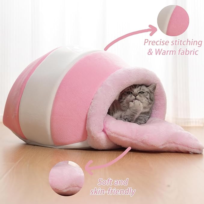 Honey Pot Cat Cave Bed, Soft and Thick Rebound Sponge Pet Nest with Removable & Washable Cushion, Cute Cartoon Design for Small Cats and Breeds - Pink