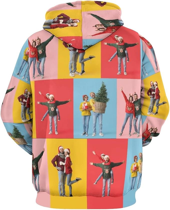 Artsadd Custom Face Unisex athletic Pockets Sweatshirt Loose Hoodie Custom Christmas Long Sleeve Sweatshirt Hooded Pullover