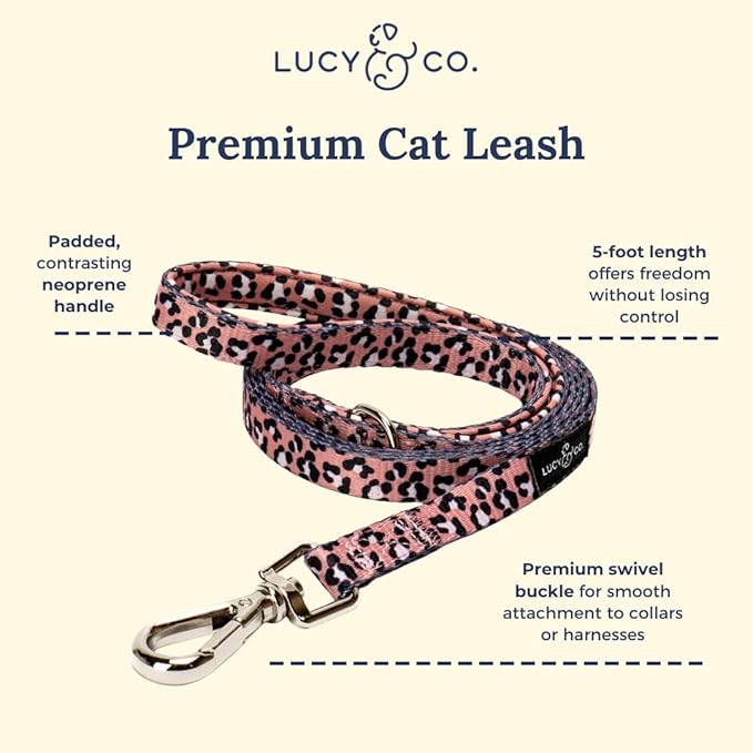 Lucy & Co. Wild Side Step-in Cat Harness & Leash Bundle – Reflective, Breathable & Adjustable Harness for Cats, Kittens & Small Dogs, Lightweight & Secure and Dual Leash Clips – Small