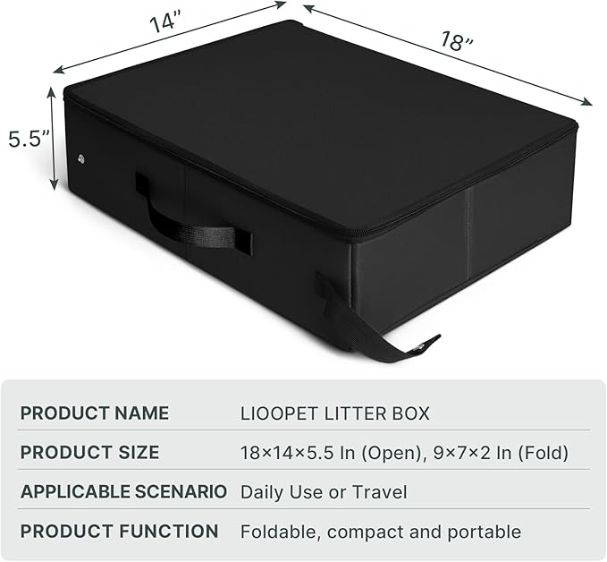 Portable Litter Box for Cats Kitten Foldable Travel Litter Box with Lid, Leak-Proof No Smell Easy to Carry, Clean and Store Easy for Car Travel, Hotle Stays and Road Trip 18x14x5.5 Inches