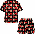 Custom Short Pajamas Set with Face Photo Women‘s Sleepwear Tee Personalized PJ Short Loungewear Set fot Her