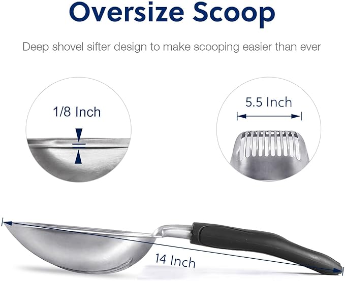 WePet Cat Litter Scoop, Aluminum Alloy Sifter, Kitty Metal Scooper, Deep Shovel, Long Handle, Poop Sifting, Kitten Pooper Lifter, Durable, Heavy Duty, for Litter Box