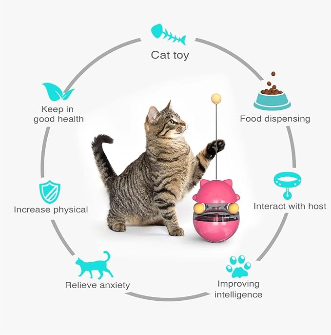 Cat Toy for Indoor Cats Wobble KittenTreat Dispensing Ball Food Dispenser Puzzle Slow Feeder Balls Kitty Stimulating Indoor Interactive Brain Game Toys Gift (Rose Red)