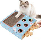 PAWISE 3-in-1 Interactive Cat Toy, Whack-A-Mole Cat Puzzle & Cat Scratching Board with Catnip, Cardboard Cat Scratcher Box for Indoor Cats, Kitten IQ Boost & Boredom Relief