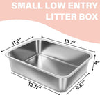 Stainless Steel Litter Box for Kitten, 15.7"×11.8"×4" Small Litter Box for Kittens Easy Entry, Non Odor, Easy to Clean, Metal Litterbox for Cat, Rabbit, Guinea Pigs and Hamsters