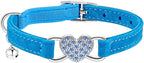 Heart Bling Cat Collar with Safety Belt and Bell Adjustable 8-10 inches for Kitten Cats (Blue)