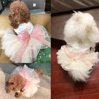 White Small Dog Wedding Dress with D-Ring, Bow Knot Puppy Clothes for Small Dog Girl,Cat Birthday Outfit, Pet Party Dress for Kitten Chihuahua Yorkie Pomeranian (White, X-Small)
