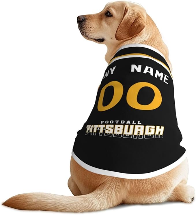 Pitsburgh Custom Pet Jersey Dog Clothes Jersey Various Sizes Customized Any Name & Number for Small & Middle and Big Dogs