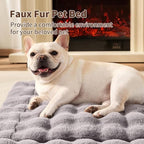 Self-Warming Cat Bed, Plush Faux Fur Pet Bed Mat with Anti-Slip Bottom, Ultra Soft Heated Bed for Cats & Medium Dogs, Cozy Fluffy Pad for Couch & Crate, Machine Washable, 27x20 Inch Grey