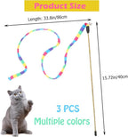 KABASI 3PCS Interactive Cat Rainbow Wand Toys, Colorful Cats String Toy Teaser Wand Sturdy Pole with Spring Balls for Kitten Cat Having Fun Exerciser Playing Indoor and Outdoor