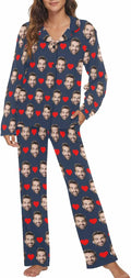 MyPupSocks Custom Face Pajamas for Women Set, Personalized Photo Long Sleepwear XS-XXL