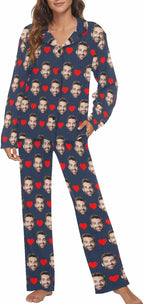 MyPupSocks Custom Face Pajamas for Women Set, Personalized Photo Long Sleepwear XS-XXL