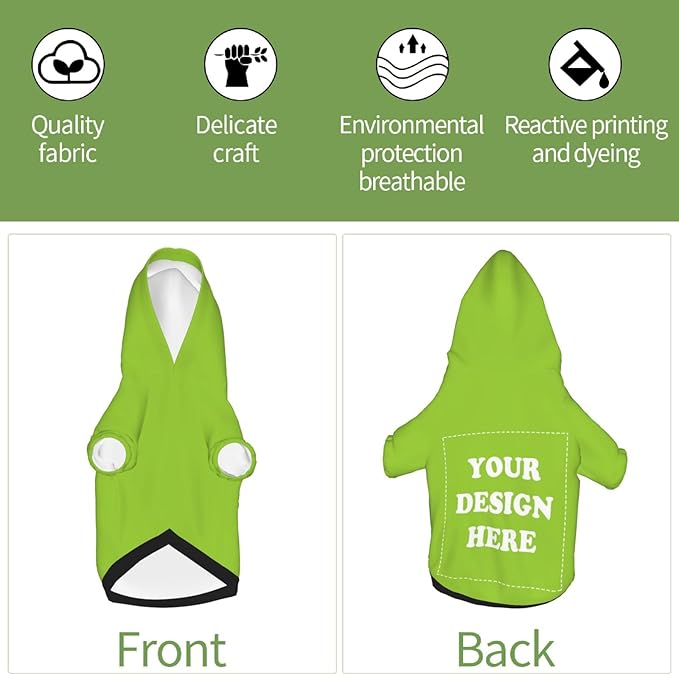 Dog Clothes, Custom Dog Hooded Sweatshirt, Personalized Pet Costume Robe Shirt with Text/Image/Club Name/Pet Shop Logo for Small Medium Large Dogs and Cats, GrassGreen, XS