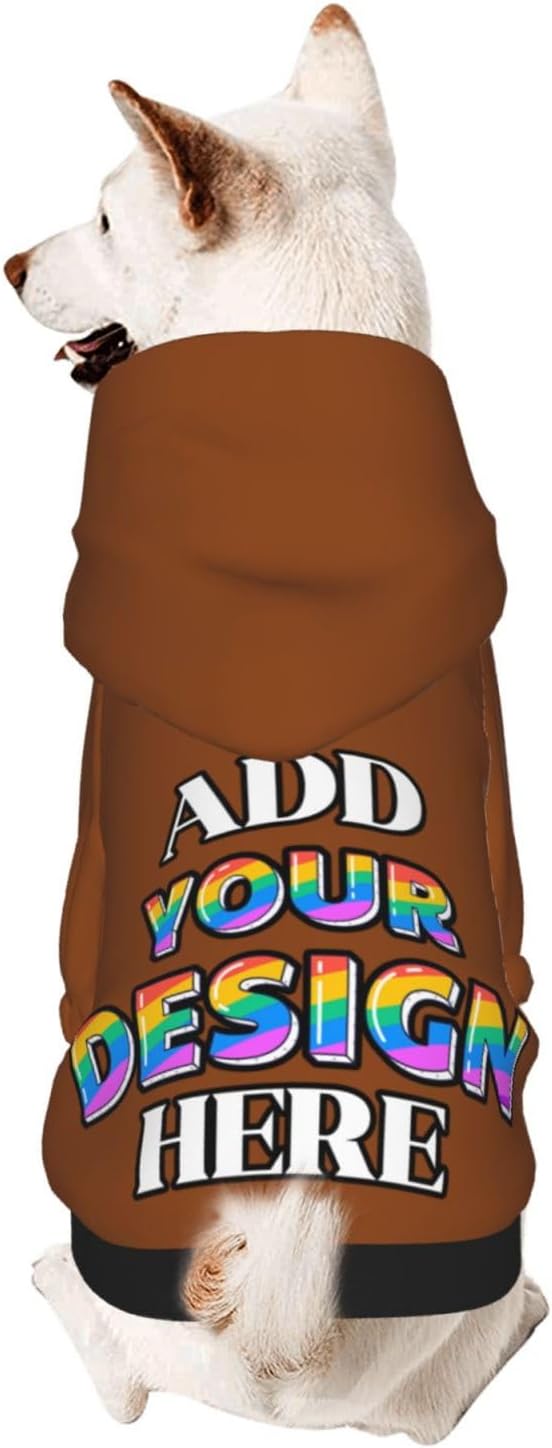 Custom Dog Hoodie for Small Pets, Personalized Photo Text Pet Warm Pullover Sweatshirt with Name Number, Customized Gifts Soft Hooded Cats Kitten Clothes, Saddle Brown, M,