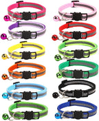 12-Pack Safety Release Reflective Cat Collars with Bell - Breakaway Buckle, Night Visibility, Anti-Hunting Bell - Adjustable Kitten & Adult Cat Collars (12 Multicolor)