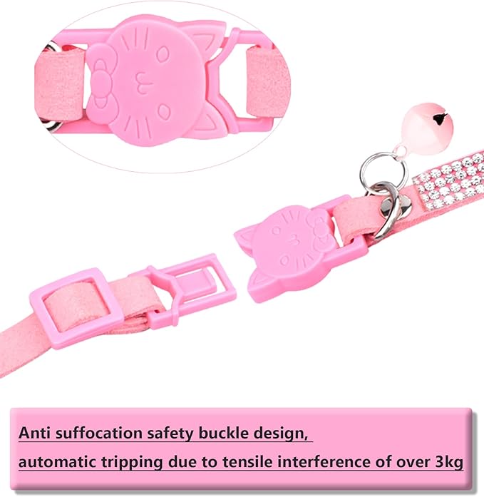 Cat Collars for Girl Cats with Rhinestone Soft Velvet,Breakaway Cat Collars with Bell,Adjustable Safe Kitten Collar (Multicolour Purple)
