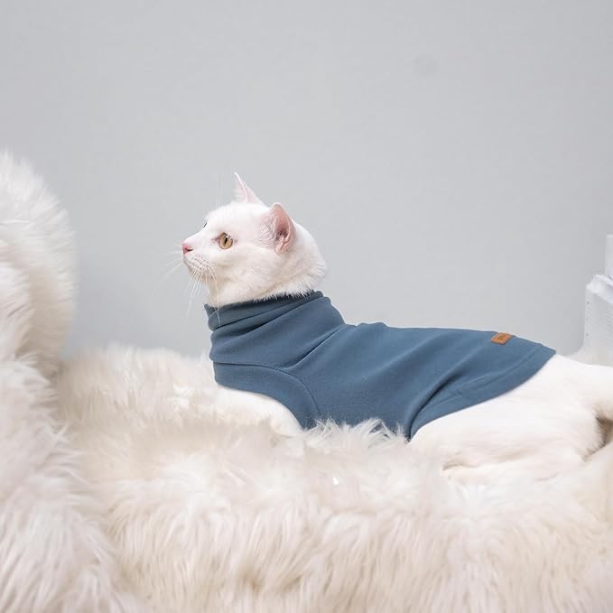 EXPAWLORER Soft Cat Sweater - Sweaters for Cats Only Warm Kitten Clothes, Fall and Winter Pet Coat Pullover Design, Fleece Sweatshirt Clothing Also for Puppy Small Dogs, Blue Small