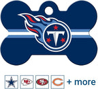 GoTags Personalized Tennessee Titans Dog Tag, Brass Metal Bone Shape Pet ID Tag Engraved with Name and Custom Text, Every NFL Football Team Pet Apparel (Large)