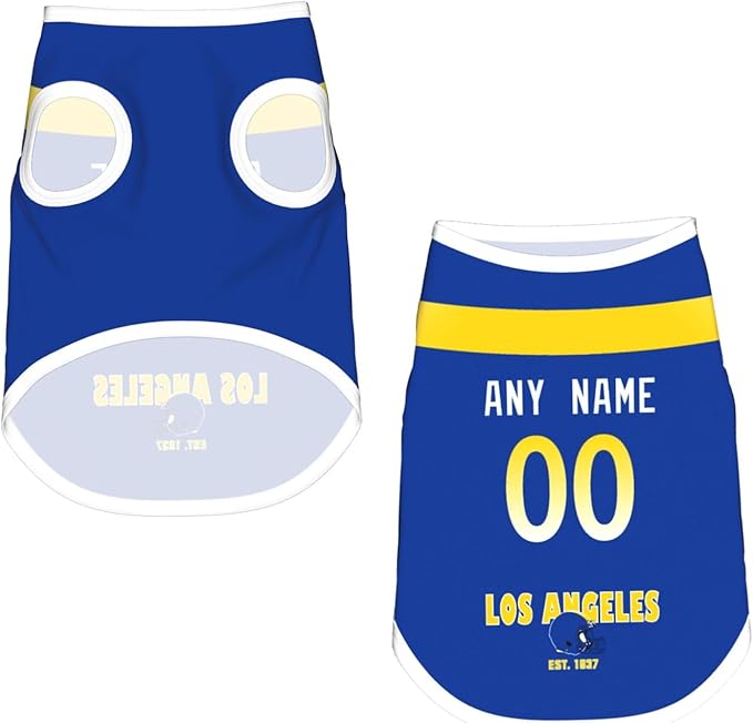 Los Angeles Dog Clothes Jersey Pet Jersey Customized Any Name & Number S-5XL for Small Middle and Big Dogs