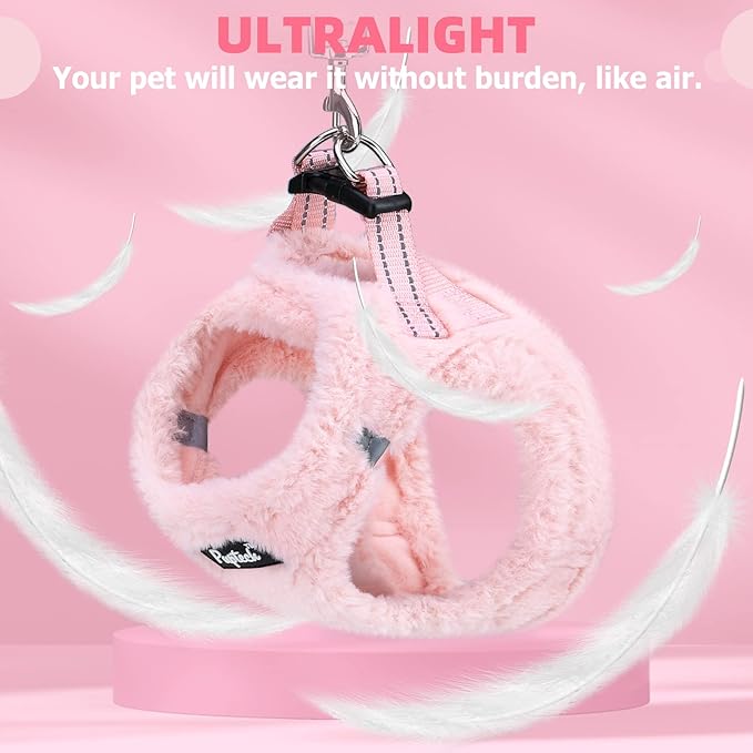 PUPTECK Adjustable Dog Harness Collar and Leash Set Step in No Pull Pet Harness for Small Medium Dogs Puppy and Cats Outdoor Walking Running, Soft Mesh Padded Reflective Vest Harnesses, Plush Pink M