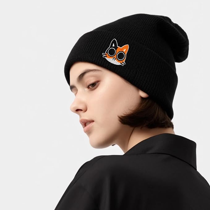 Funny Beanies Warm Knit Hats Fall Winter Black Hip Pop Knit Hat Cap for Women Men