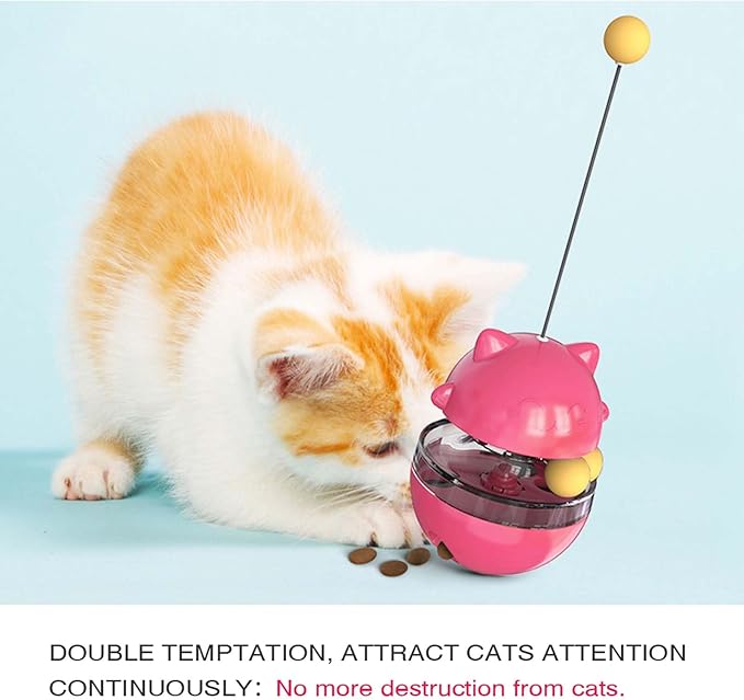 Cat Toy for Indoor Cats Wobble KittenTreat Dispensing Ball Food Dispenser Puzzle Slow Feeder Balls Kitty Stimulating Indoor Interactive Brain Game Toys Gift (Rose Red)