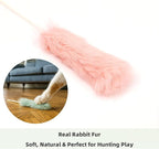 Rabbit Fur Cat Toys – 5PCS Interactive Cat Wand Toys for Indoor Cats, Soft Teaser Sticks for Play & Exercise, Natural Fur Cat's Teaser Set, 15" Long