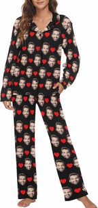 MyPupSocks Custom Face Pajamas for Women Set, Personalized Photo Long Sleepwear XS-XXL