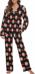 MyPupSocks Custom Face Pajamas for Women Set, Personalized Photo Long Sleepwear XS-XXL