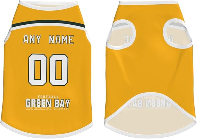 Green Bay Custom Pet Jersey Dog Clothes Jersey Various Sizes Customized Any Name & Number for Small & Middle and Big Dogs