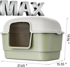 Cat Litter Box with Litter Mat and Scoop,High Wall Enclosed Cat Litter Boxes for Anti-Leakage, Covered Kitty Litter Box with Handle and Buckles for Portability and Privacy, Odor Control (Green)