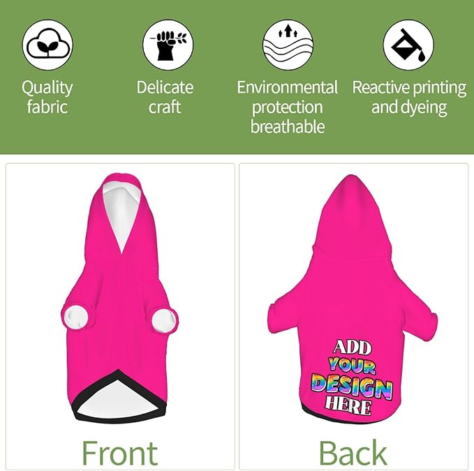 Personalized Dog Hooded Sweatshirt, Custom Pet Pullover Hoodie Design Your Own Text Image for Small Dogs Puppy Cat Kitten Clothes Dog Shirt Customizable, Customized Gifts, Deep Pink, S,