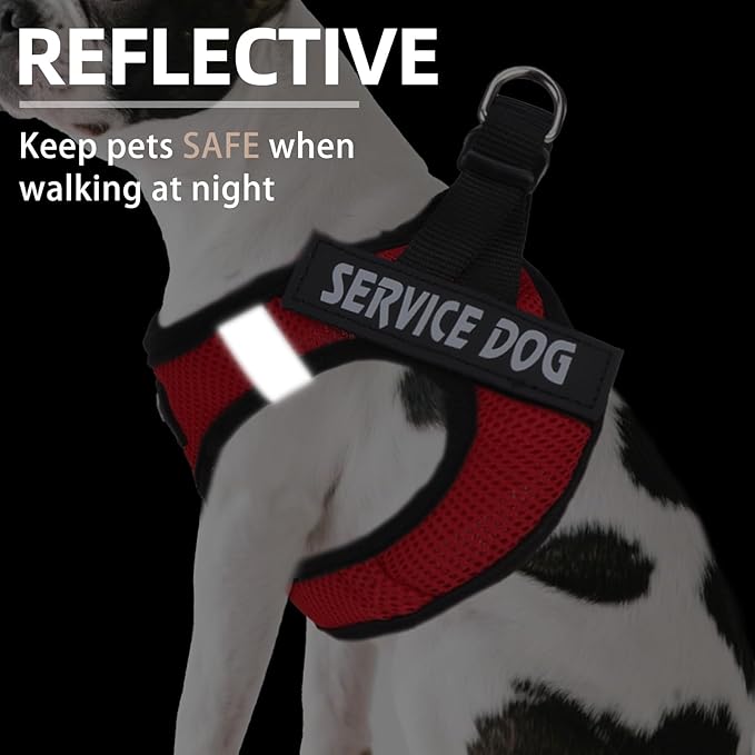 PUPTECK Service Dog Harness and Leash Set for Small Medium Dogs No Pull Step-in Soft Mesh Puppy with 2 Removable Patches Cat Vest Harnesses Reflective at Night, Red, L