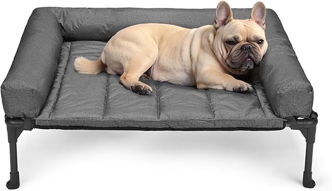 Veehoo Cooling Elevated Dog Bed Add Removable Waterproof Bolster Cushion Mat, Raised Pet Cot with Breathable Teslin Mesh, No-Slip Feet, Dog Sofa Bed for Indoor Outdoor, Medium, Black Silver
