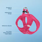 Best Pet Supplies - All Weather Plush, Reflective, No Pull Harness for Small, Medium Dogs, Cats - Secure with Hook & Loop Fastener, Buckle, Double D-Rings - Fuchsia Corduroy, XS