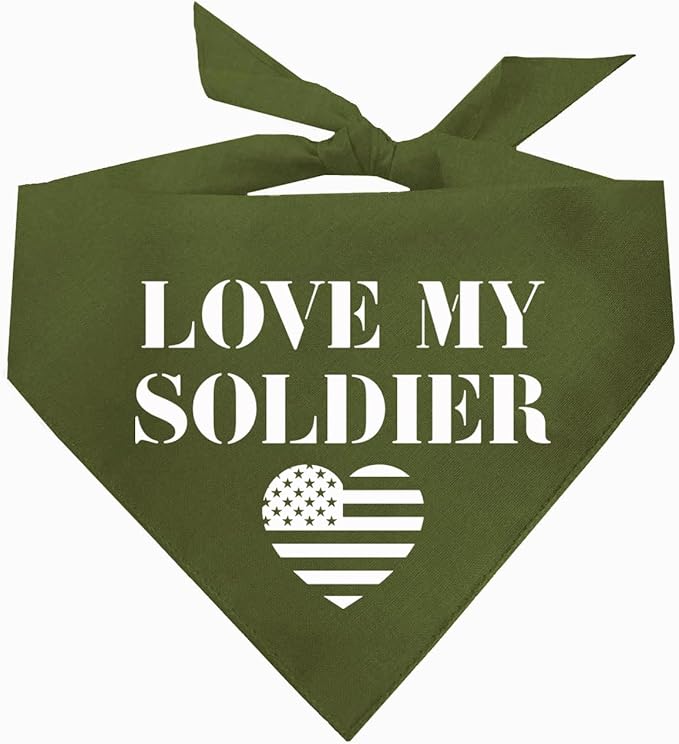 Love My Soldier Dog Bandana | 100% Cotton Adjustable Triangle | Made in USA | Army | Militray | Homecoming |Military Green, One Size (89)
