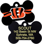 GoTags Personalized Cincinnati Bengals Dog Tag, Brass Metal Bone Shape Pet ID Tag Engraved with Name and Custom Text, Every NFL Football Team Pet Apparel (Large)