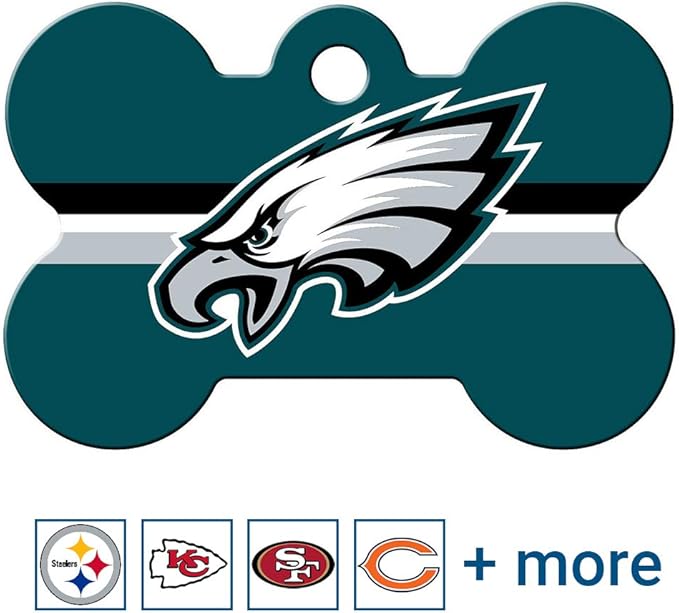 GoTags Personalized Philadelphia Dog Tag, Brass Metal Bone Shape Pet ID Tag Engraved with Name and Custom Text, Every NFL Football Team Pet Apparel (Large)