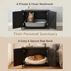 Homhedy Cat Litter Box Enclosure, Wooden Cat Washroom Furniture with Barn Door, Pet House, Fit Most of Litter Box, Black